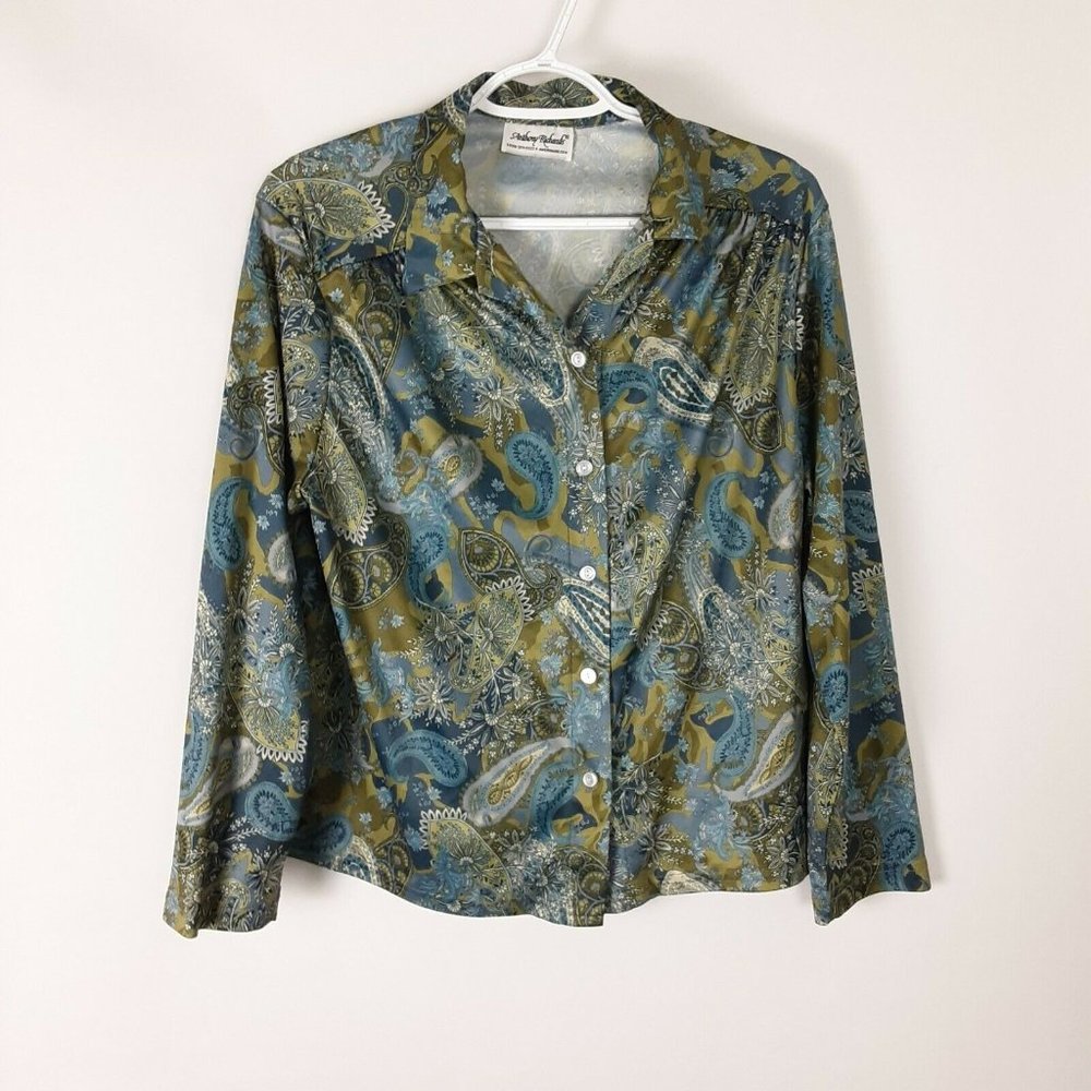 Anthony Richard Women's Button Down Blouse Floral Polyester 70's Grannycore boho